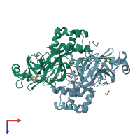 PDB entry 7phz coloured by chain, top view.