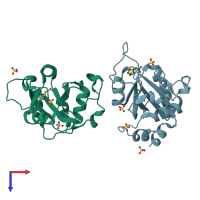 PDB entry 7pjb coloured by chain, top view.