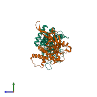 PDB entry 7pjh coloured by chain, side view.