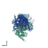 PDB entry 7pjm coloured by chain, side view.