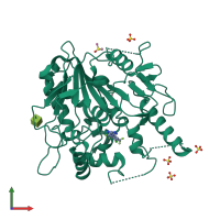 PDB entry 7pjr coloured by chain, front view.