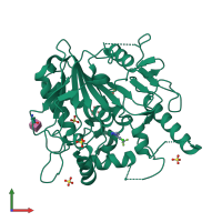 PDB entry 7pk3 coloured by chain, front view.
