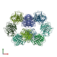 PDB entry 7pk9 coloured by chain, front view.