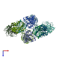 PDB entry 7pk9 coloured by chain, top view.
