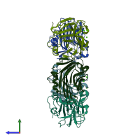 PDB entry 7pkb coloured by chain, side view.