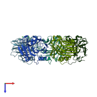 PDB entry 7pkb coloured by chain, top view.