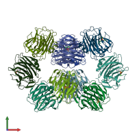 PDB entry 7pkd coloured by chain, front view.