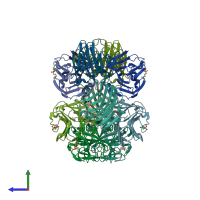 PDB entry 7pkd coloured by chain, side view.