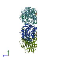 PDB entry 7pke coloured by chain, side view.