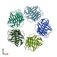 PDB entry 7pkg coloured by chain, front view.