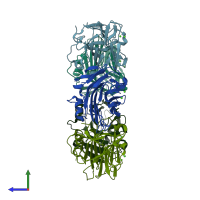 PDB entry 7pkg coloured by chain, side view.