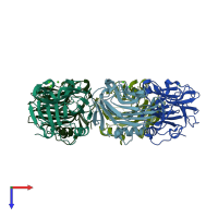 PDB entry 7pkg coloured by chain, top view.