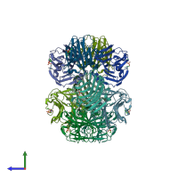 PDB entry 7pkh coloured by chain, side view.