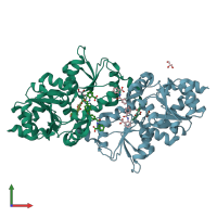 PDB entry 7poe coloured by chain, front view.