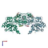 PDB entry 7poe coloured by chain, top view.