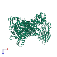 PDB entry 7pop coloured by chain, top view.