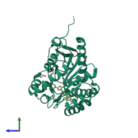 PDB entry 7prm coloured by chain, side view.