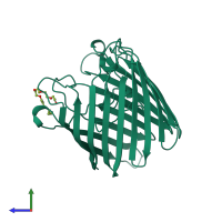 PDB entry 7prn coloured by chain, side view.