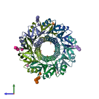 PDB entry 7prs coloured by chain, side view.