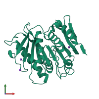 PDB entry 7pzj coloured by chain, front view.