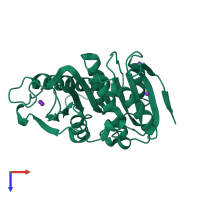 PDB entry 7pzj coloured by chain, top view.