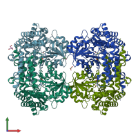PDB entry 7q00 coloured by chain, front view.