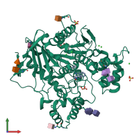 PDB entry 7q1m coloured by chain, front view.