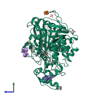 PDB entry 7q1m coloured by chain, side view.