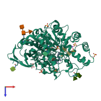 PDB entry 7q1o coloured by chain, top view.