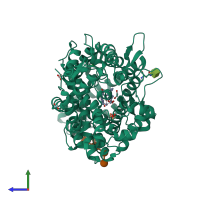 PDB entry 7q28 coloured by chain, side view.