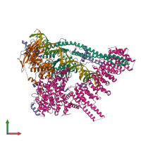 PDB entry 7q2x coloured by chain, front view.
