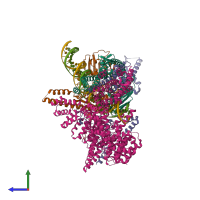 PDB entry 7q2x coloured by chain, side view.