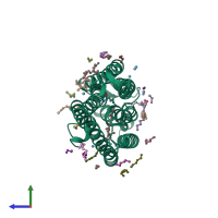 PDB entry 7q36 coloured by chain, side view.