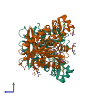 PDB entry 7q4j coloured by chain, side view.