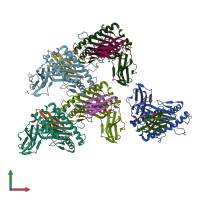 PDB entry 7q98 coloured by chain, front view.