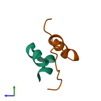 PDB entry 7qac coloured by chain, side view.