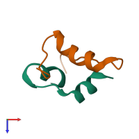 PDB entry 7qac coloured by chain, top view.
