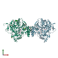 PDB entry 7qak coloured by chain, front view.