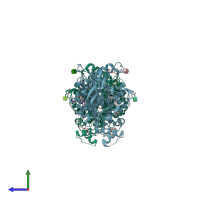 PDB entry 7qak coloured by chain, side view.