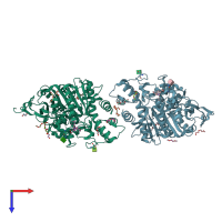 PDB entry 7qak coloured by chain, top view.