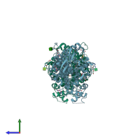 PDB entry 7qb4 coloured by chain, side view.