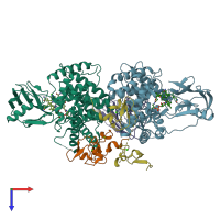 PDB entry 7qbd coloured by chain, top view.