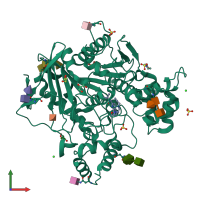 PDB entry 7qbr coloured by chain, front view.