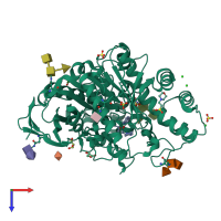 PDB entry 7qbr coloured by chain, top view.
