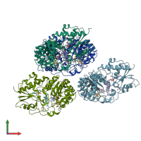 PDB entry 7qbt coloured by chain, front view.