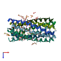 PDB entry 7qdi coloured by chain, top view.