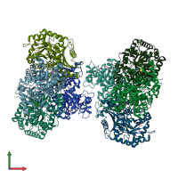 PDB entry 7qdn coloured by chain, front view.