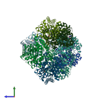 PDB entry 7qdn coloured by chain, side view.