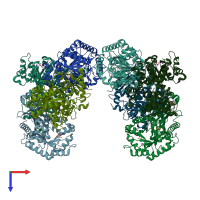 PDB entry 7qdn coloured by chain, top view.