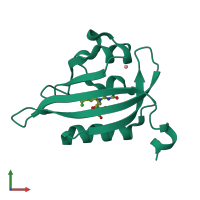 PDB entry 7qf3 coloured by chain, front view.